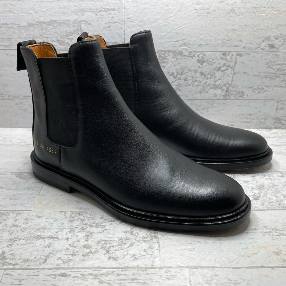 New Woman By Common Project Black Leather Pull Tab Chelsea Boots 38257547